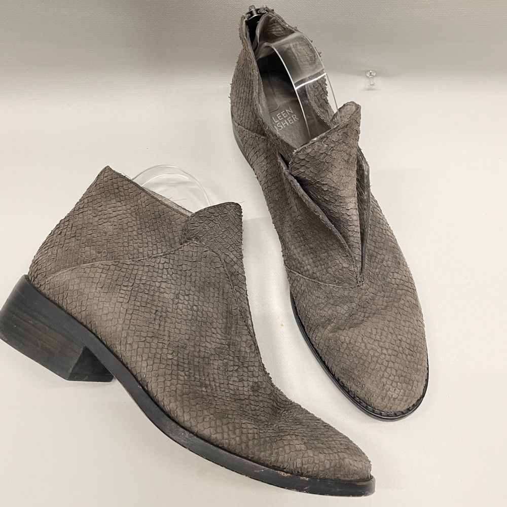Eileen Fisher Dove Grey Snake Skin Ankle Boots Booties Women's Size 10